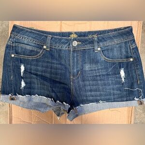Almost Famous Dark Blue Distressed Jean Shorts